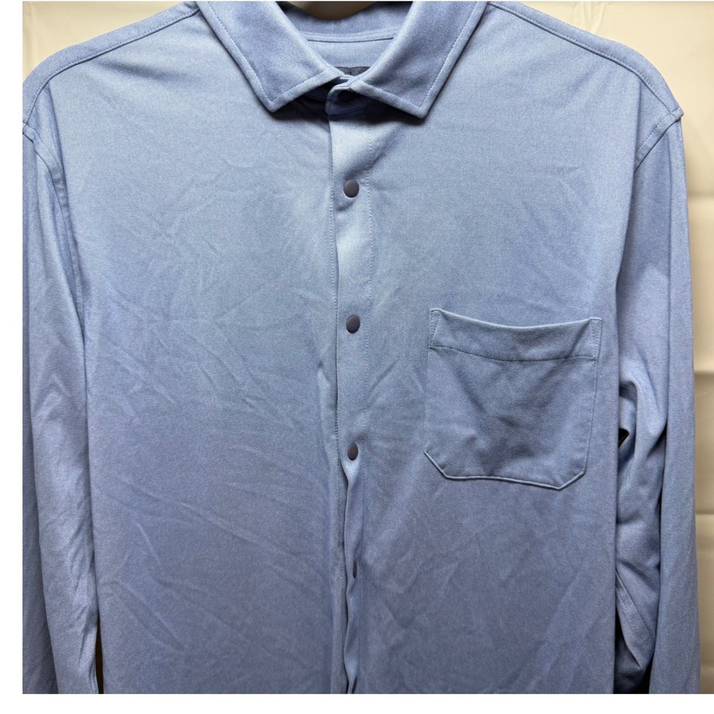 Mizzen+Main Mens Trim Fit Snap Performance Dress Shirt Light Blue Size M
